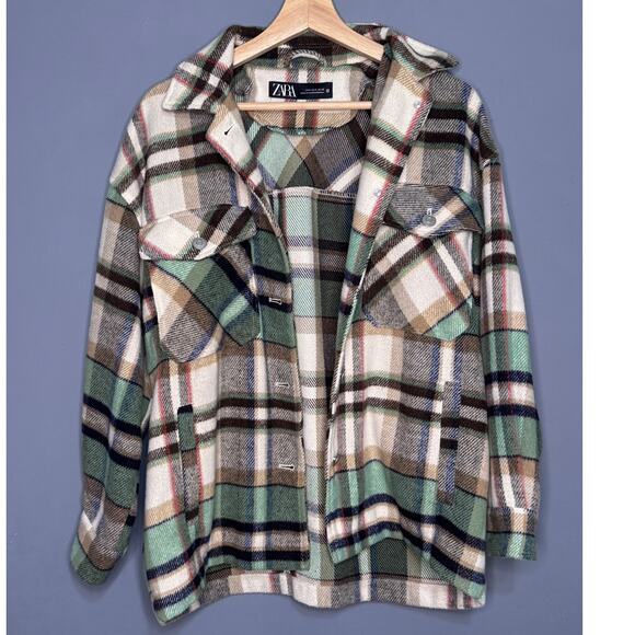 Rare Zara Wool Shadow Plaid Jacket 50s Inspired Size: Small Oversized - Picture 2 of 4